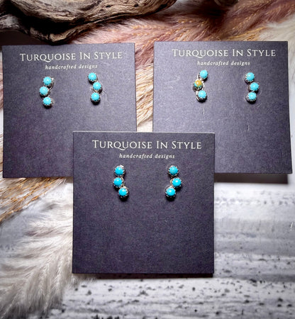 Small Three Stone Turquoise Earrings by Sylvia Chee