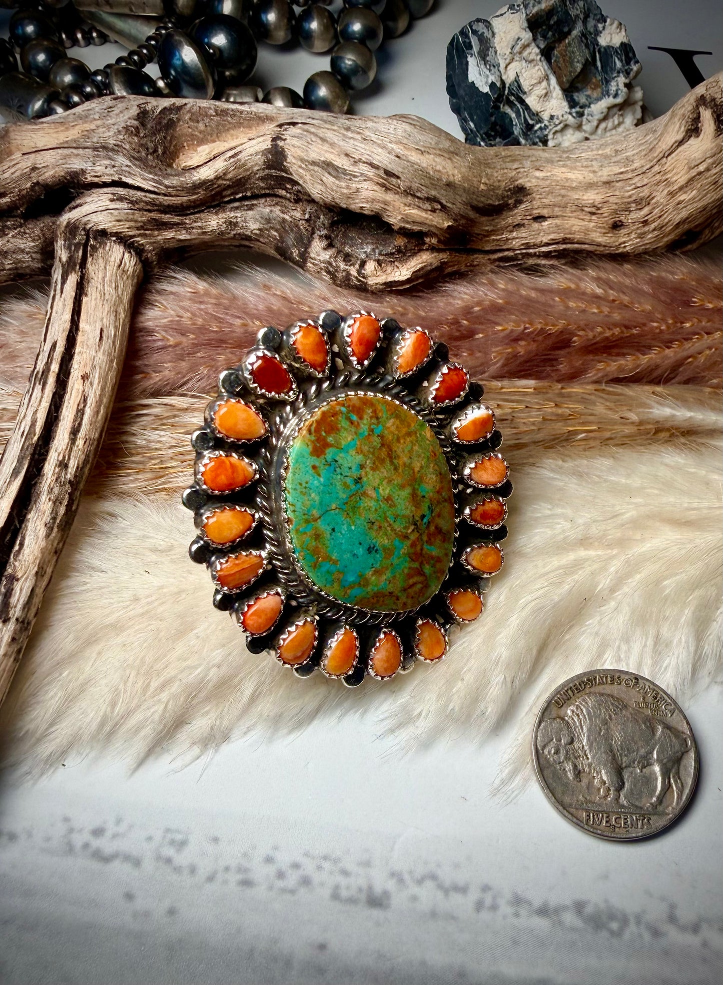 Royston & Spiny Oyster Adjustable Ring by Ednei Yabeny