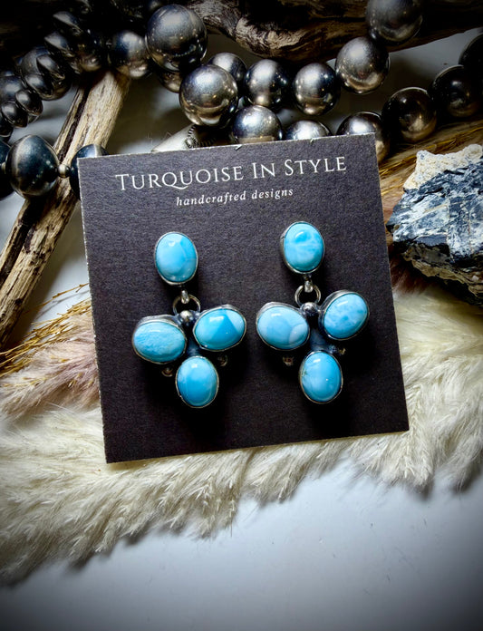 Larimar Four Stone Stud Dangle Earrings