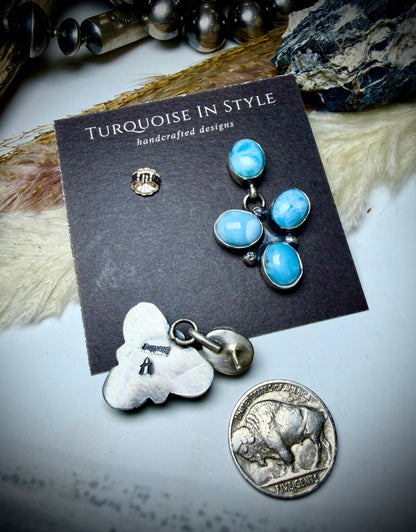 Larimar Four Stone Stud Dangle Earrings