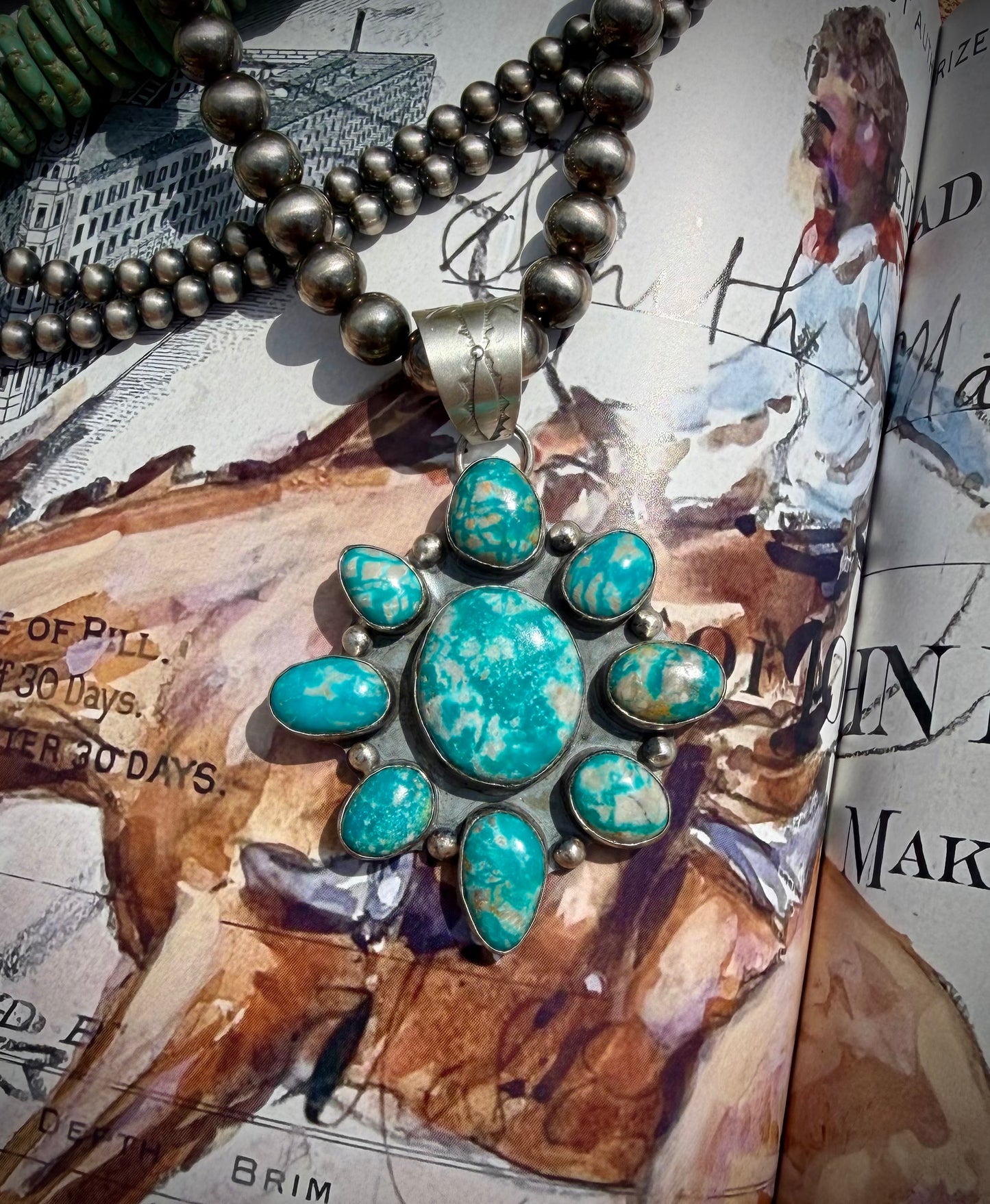 Lyle Piaso Fox Turquoise Cluster Pendant