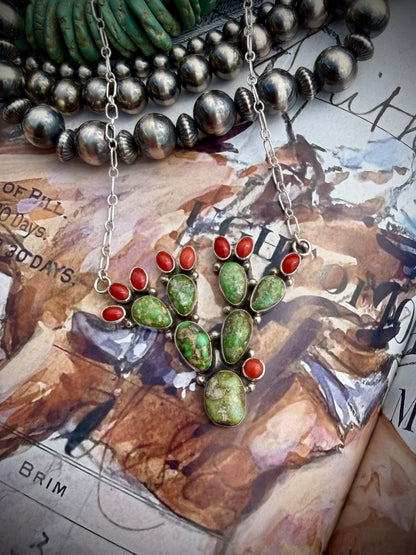 Sonoran Gold & Red Coral Cactus Necklace