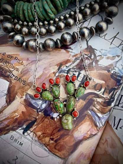 Sonoran Gold & Red Coral Cactus Necklace