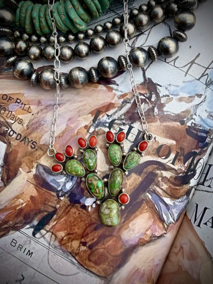 Sonoran Gold & Red Coral Cactus Necklace