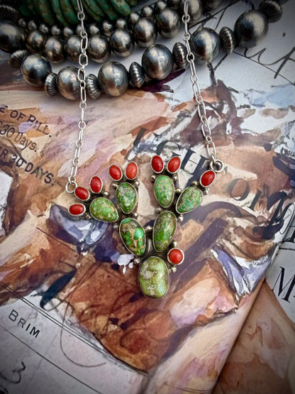 Sonoran Gold & Red Coral Cactus Necklace