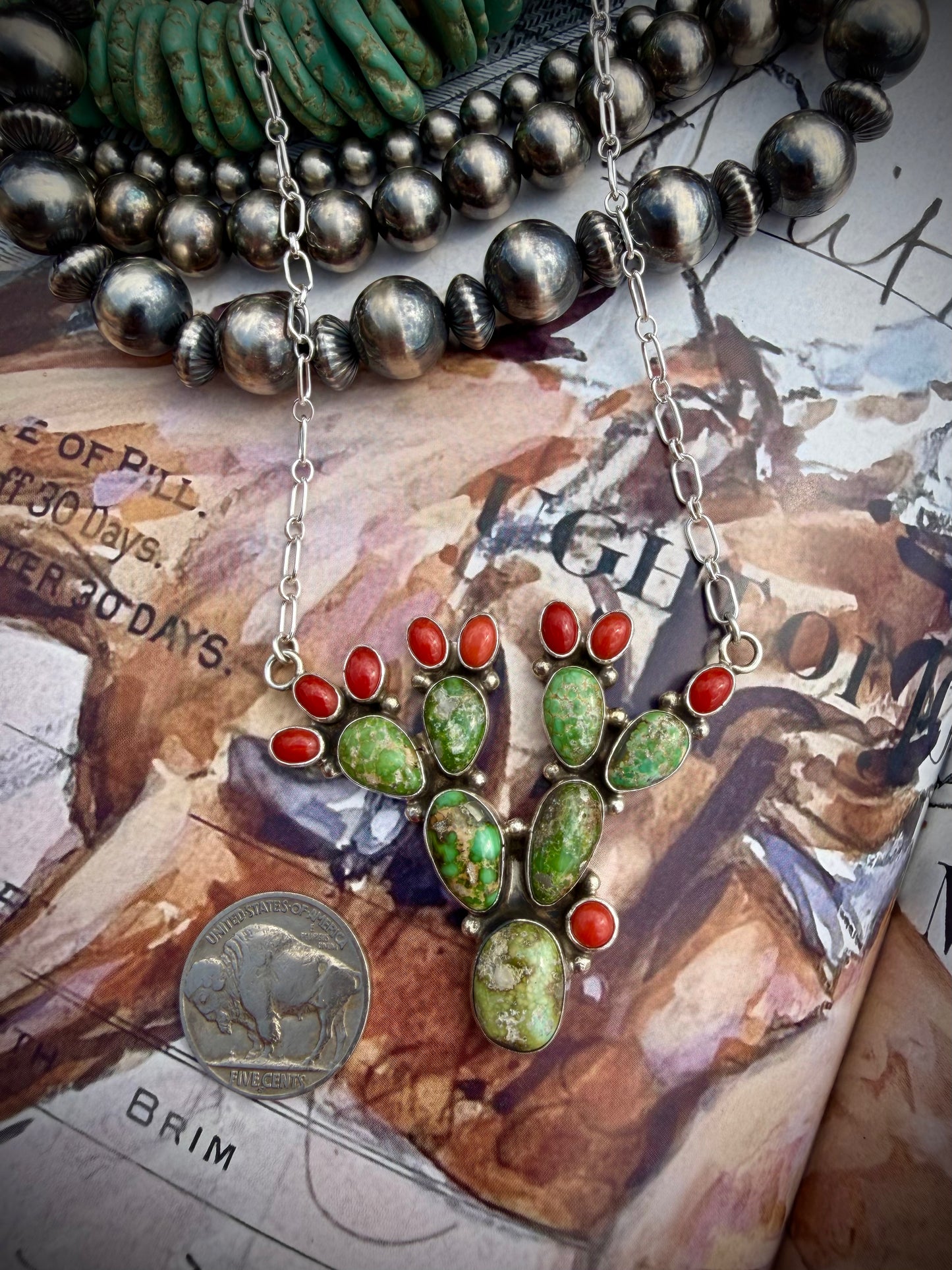 Sonoran Gold & Red Coral Cactus Necklace