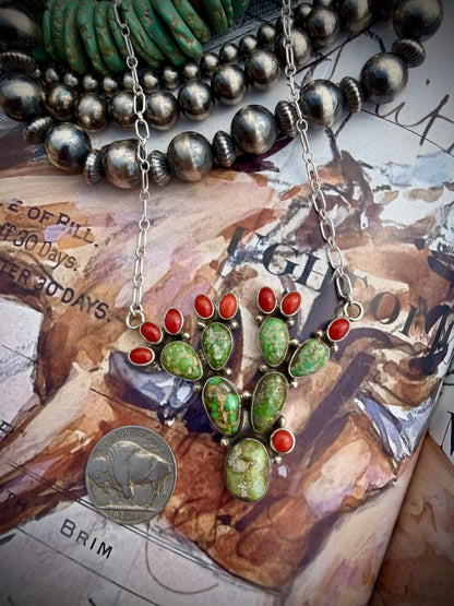 Sonoran Gold & Red Coral Cactus Necklace