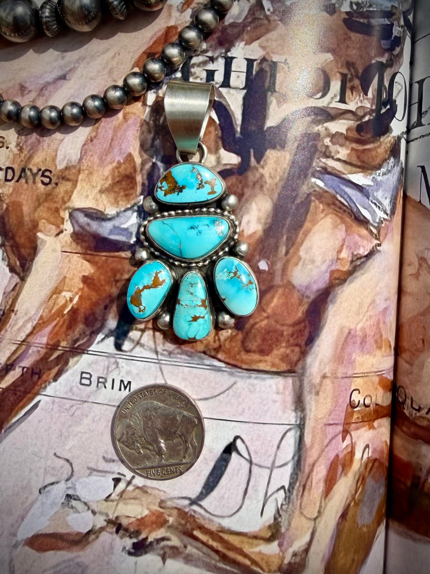 Travis Jim Morenci Turquoise Cluster Pendant