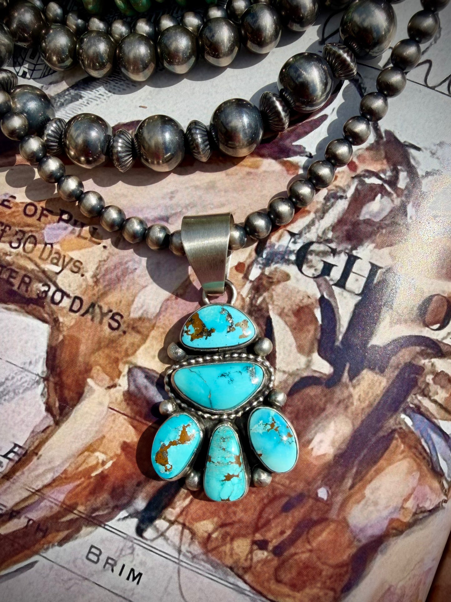 Travis Jim Morenci Turquoise Cluster Pendant