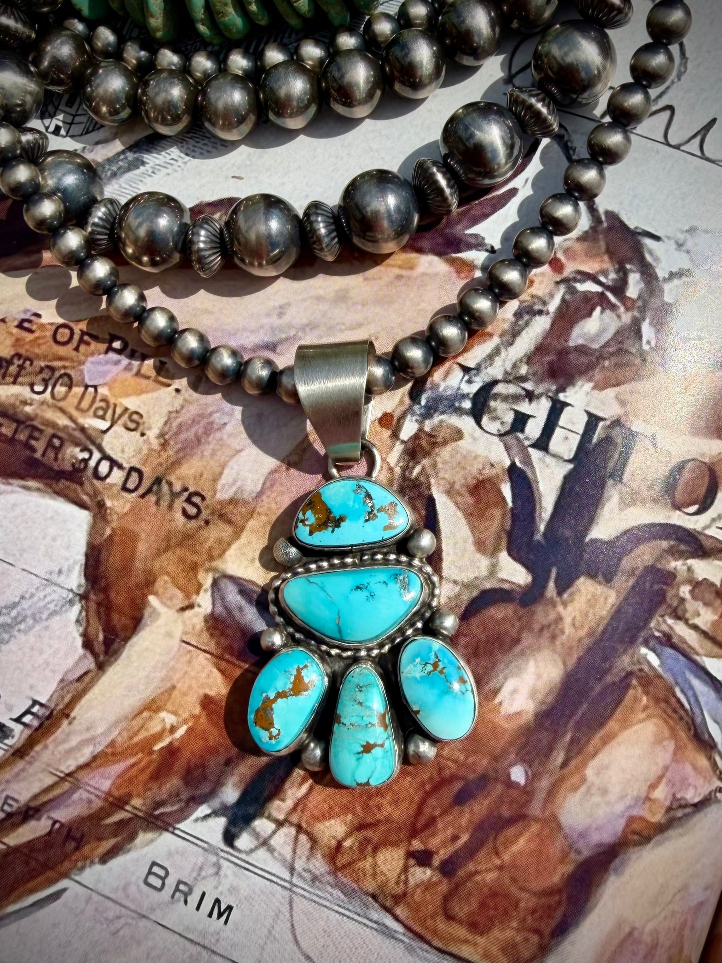 Travis Jim Morenci Turquoise Cluster Pendant