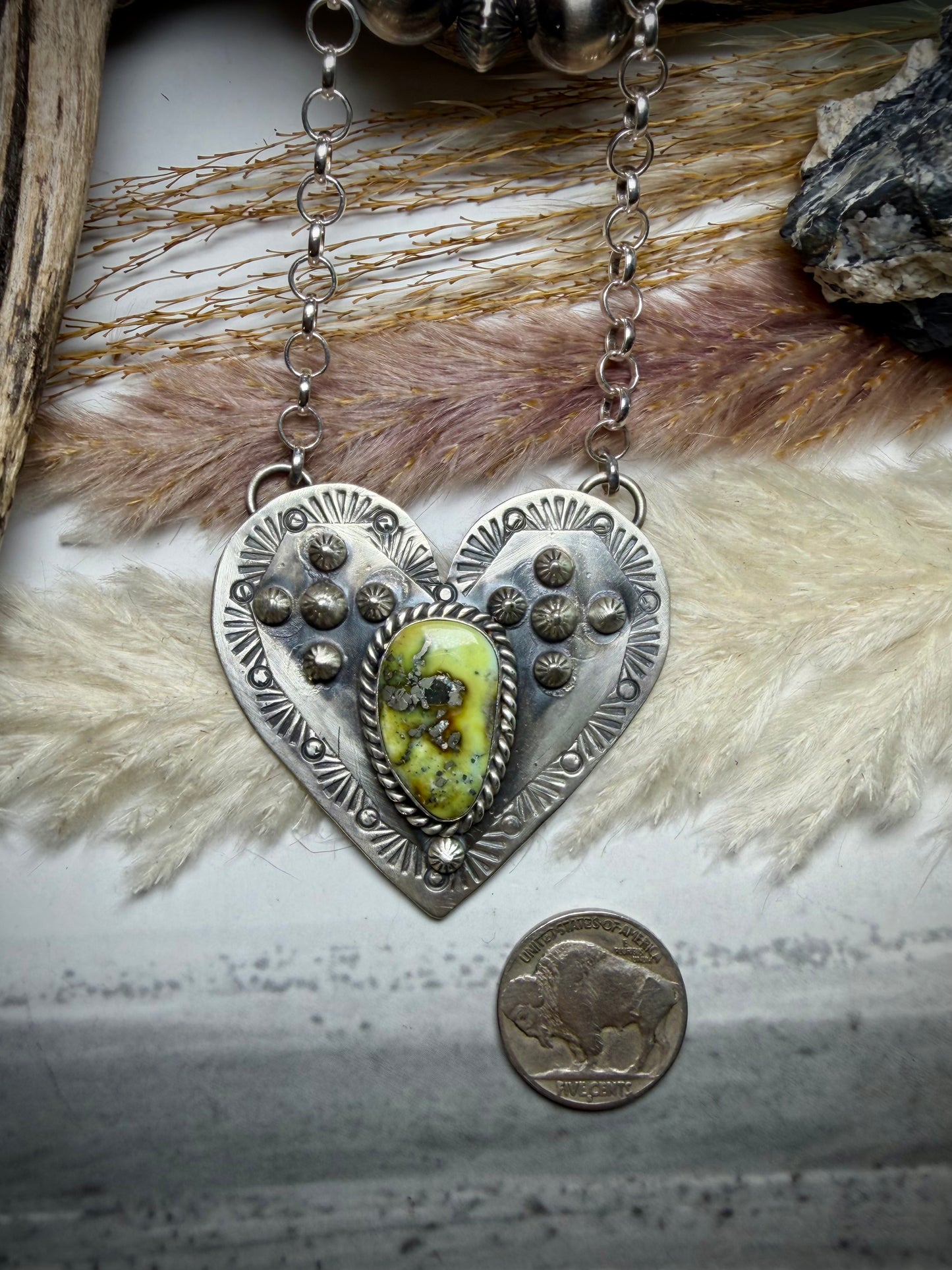 Jeff Largo Stamped Heart Necklace