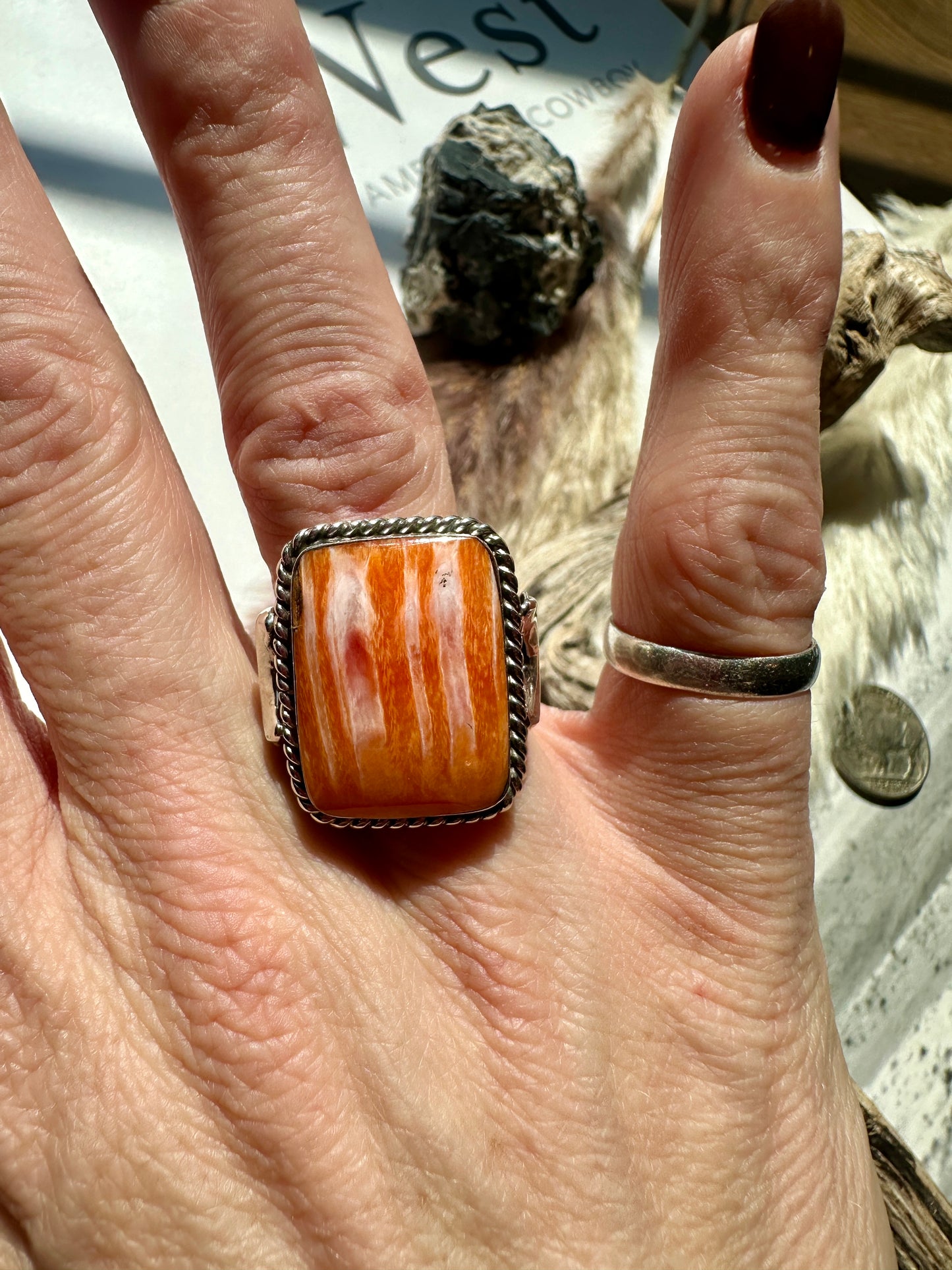 Gregg Yazzie Orange Spiny Rings