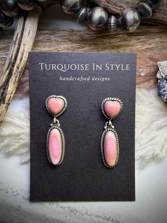 Pink Conch Heart Stud Dangle Earrings