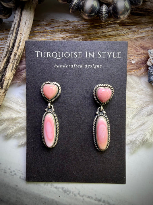 Pink Conch Heart Stud Dangle Earrings