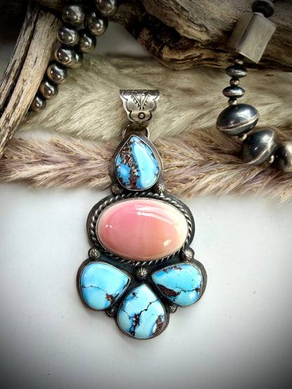 Golden Hills and Pink Conch Pendant by Ned Nez