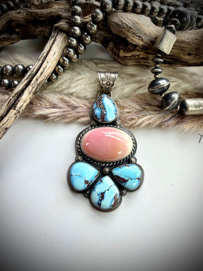 Golden Hills and Pink Conch Pendant by Ned Nez