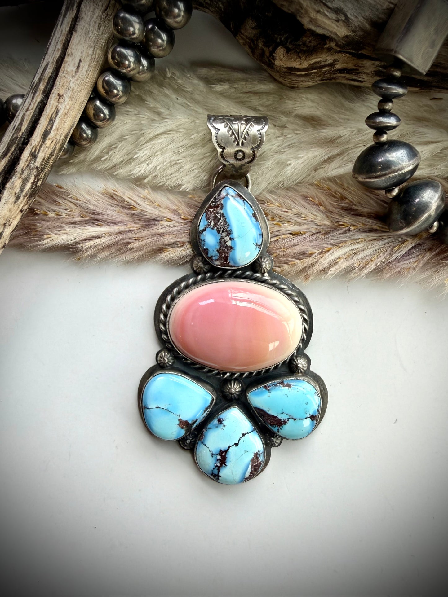 Golden Hills and Pink Conch Pendant by Ned Nez