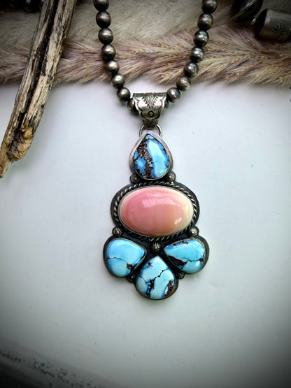 Golden Hills and Pink Conch Pendant by Ned Nez