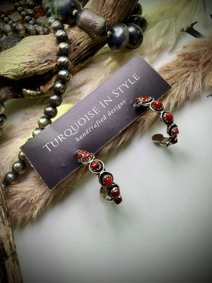 Zuni Snake Eye Hoops- Red Coral
