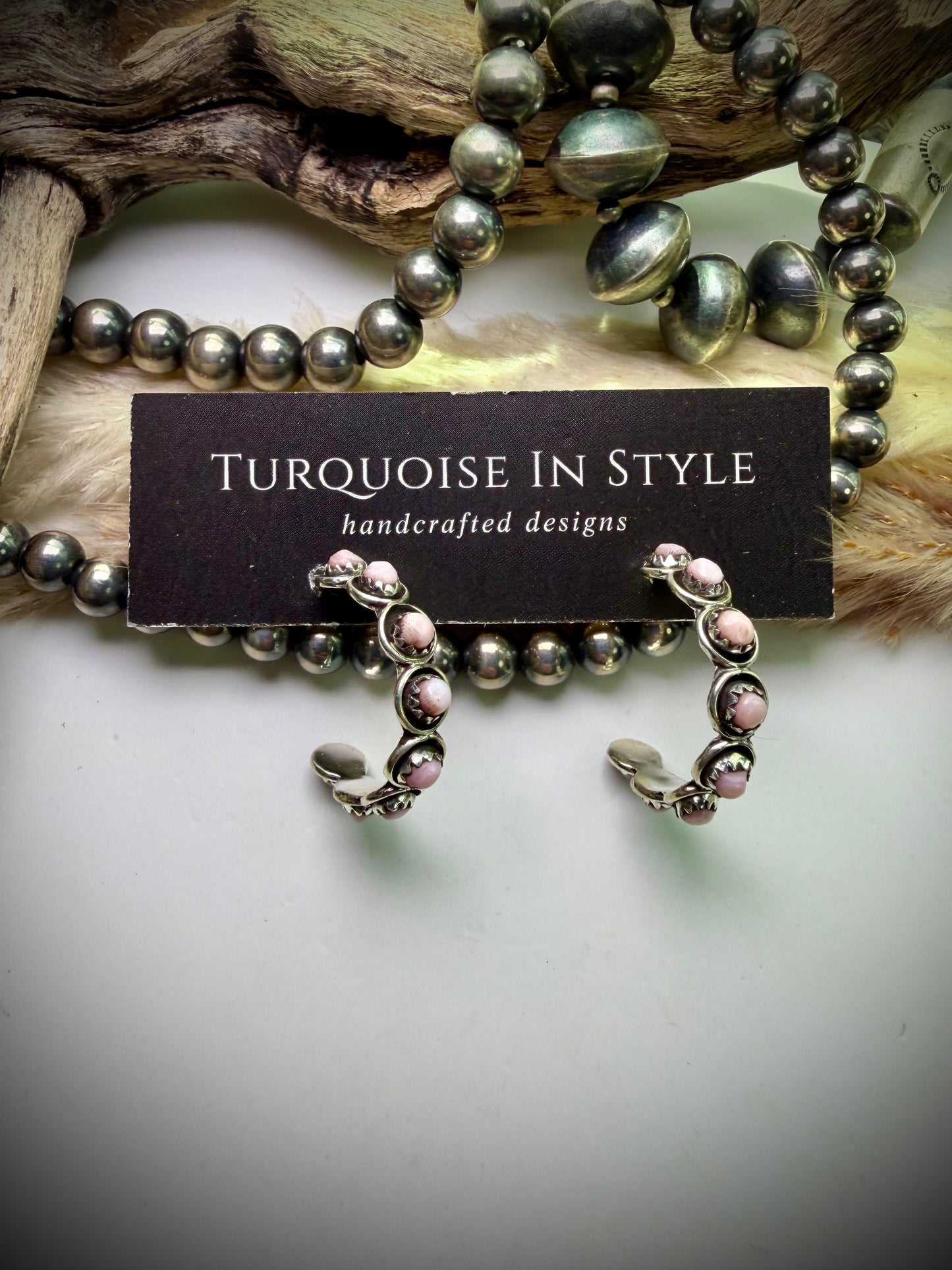 Zuni Snake Eye Hoops- Pink Conch
