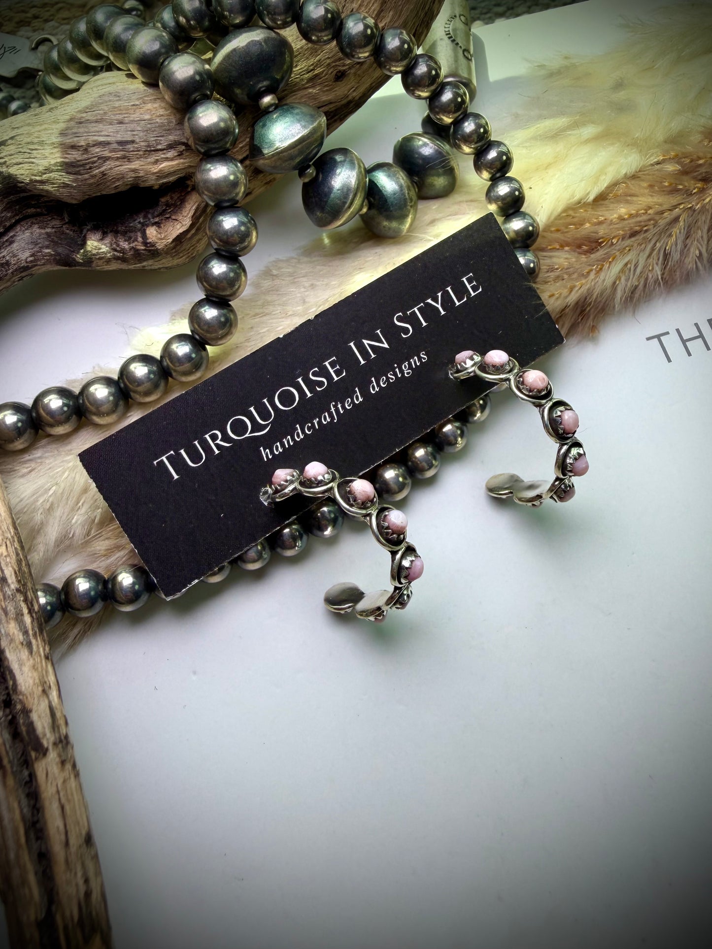 Zuni Snake Eye Hoops- Pink Conch