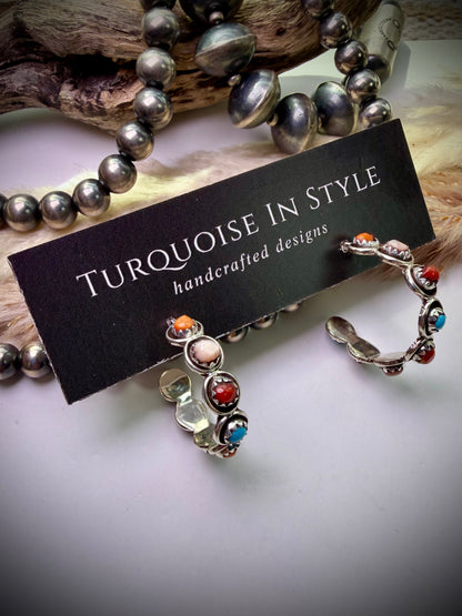 Zuni Snake Eye Hoops- Multi Stone