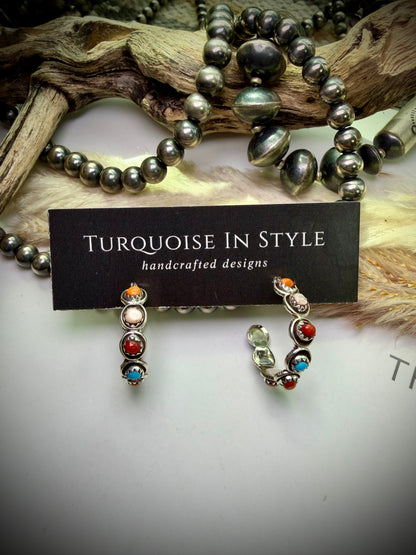 Zuni Snake Eye Hoops- Multi Stone