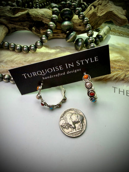 Zuni Snake Eye Hoops- Multi Stone