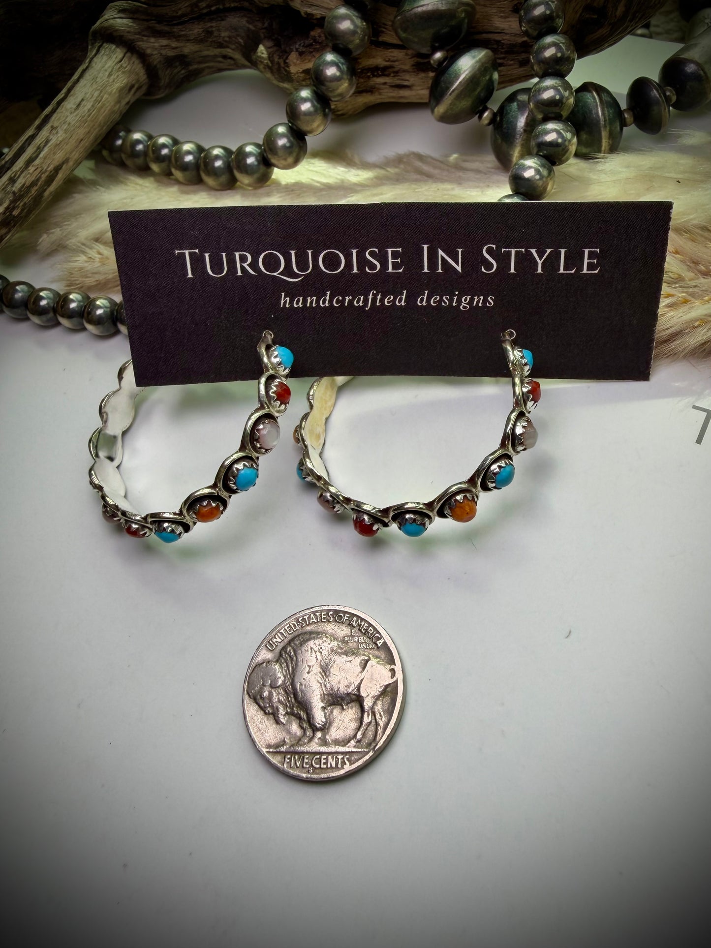 Multi-Stone Zuni Snake Eye Hoop Earrings