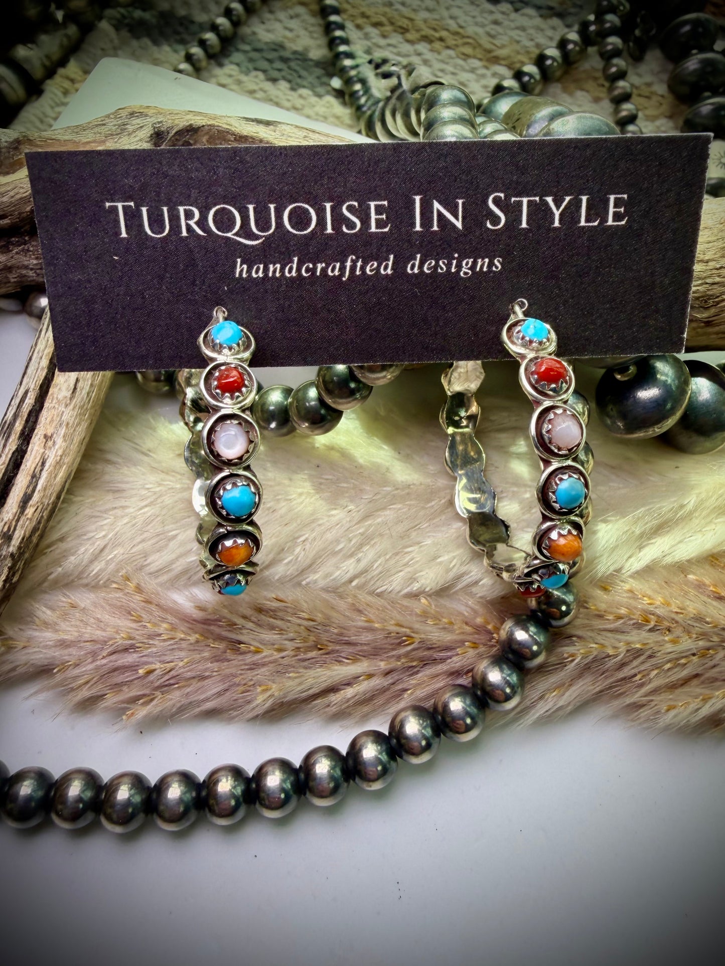 Multi-Stone Zuni Snake Eye Hoop Earrings