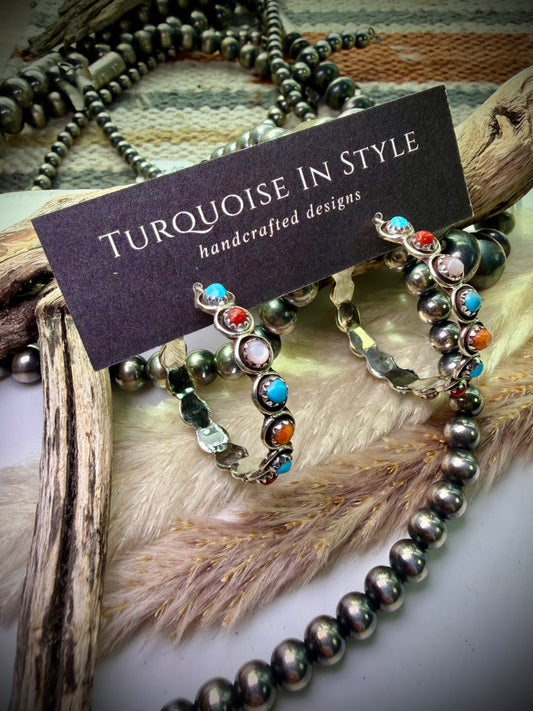 Multi-Stone Zuni Snake Eye Hoop Earrings