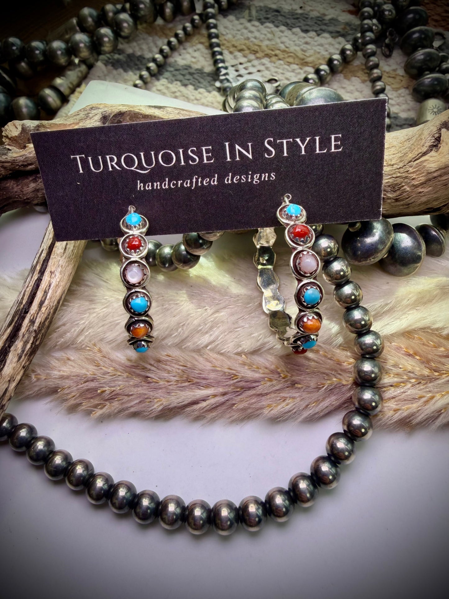 Multi-Stone Zuni Snake Eye Hoop Earrings