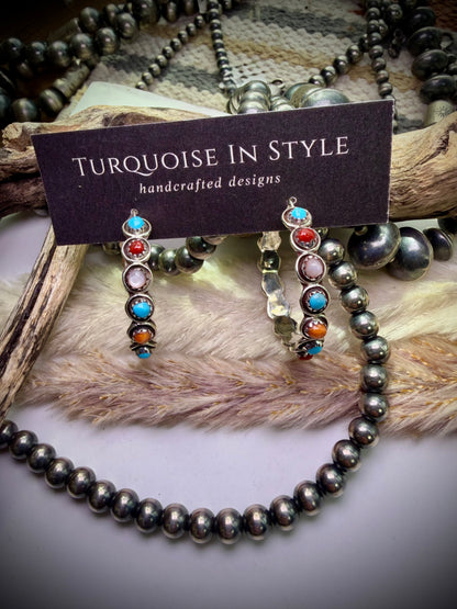 Multi-Stone Zuni Snake Eye Hoop Earrings