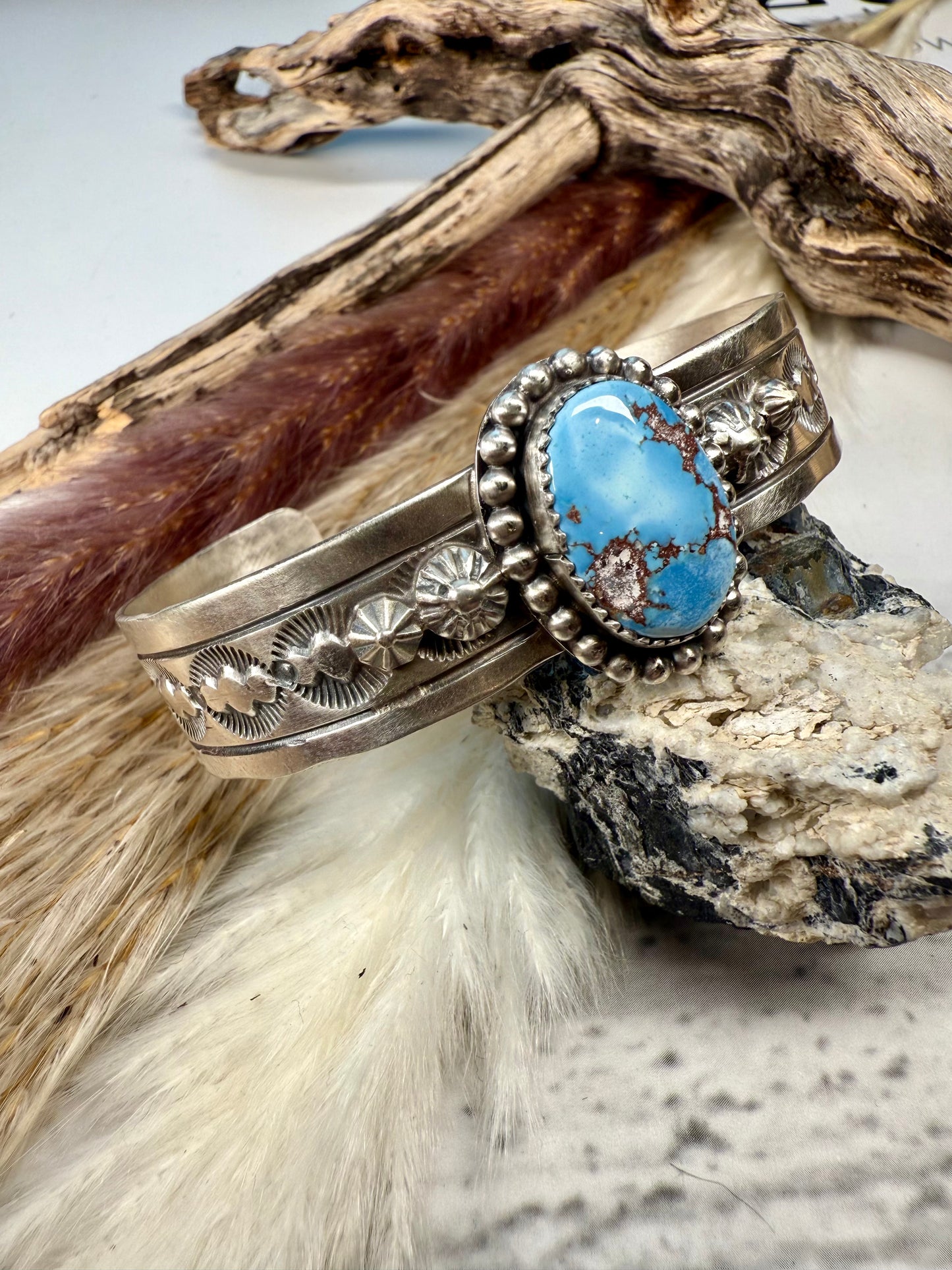 Gorgeous Golden Hills Turquoise Cuff – Handmade by Navajo Silversmith Jeff Largo