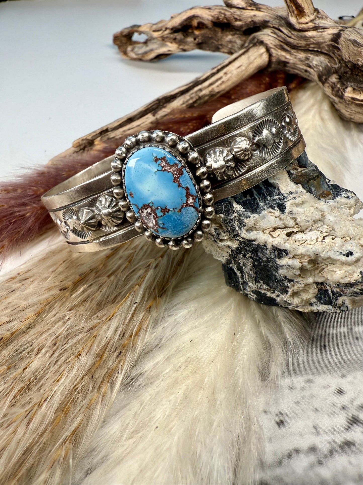 Gorgeous Golden Hills Turquoise Cuff – Handmade by Navajo Silversmith Jeff Largo