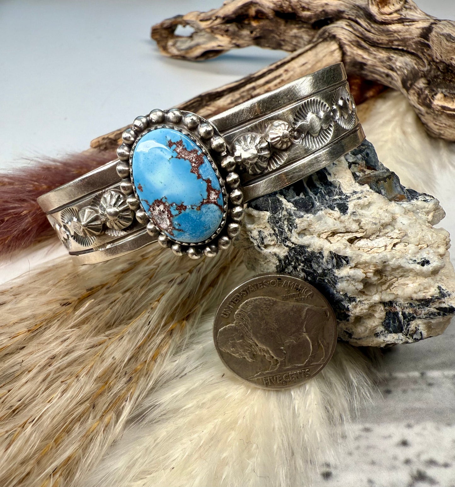 Gorgeous Golden Hills Turquoise Cuff – Handmade by Navajo Silversmith Jeff Largo