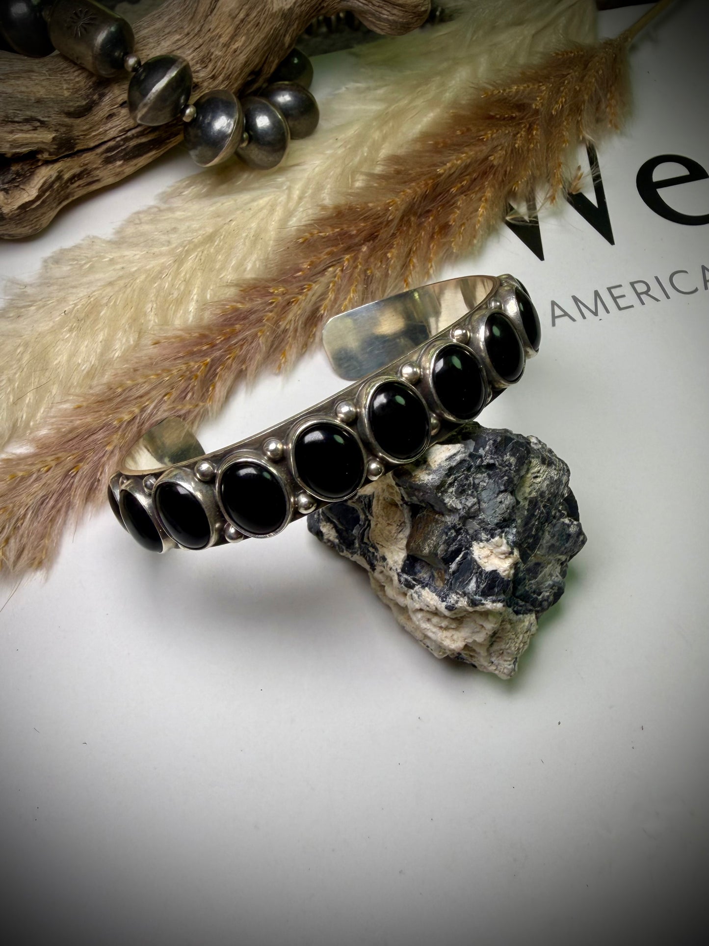 Federico Black Onyx Single Row Bracelet- Small/Medium "North to South"