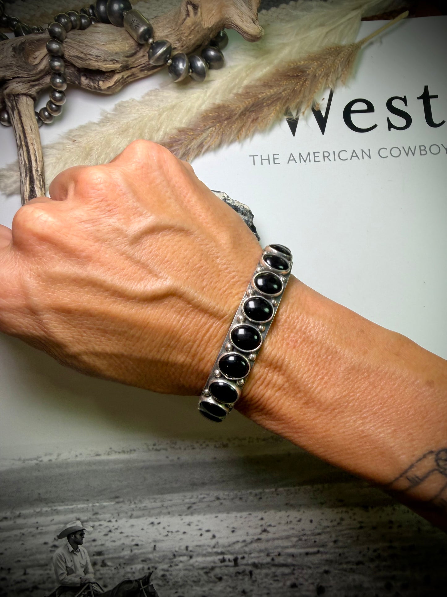 Federico Black Onyx Single Row Bracelet- Small/Medium "North to South"