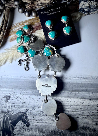 Green Heart Lariat Necklace & Earring Set