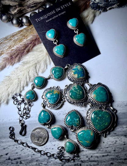 Green Heart Lariat Necklace & Earring Set