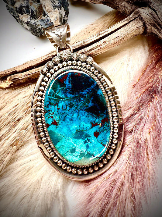 Brilliantly Captivating Chrysocolla Pendant Handcrafted by Gilbert Platero