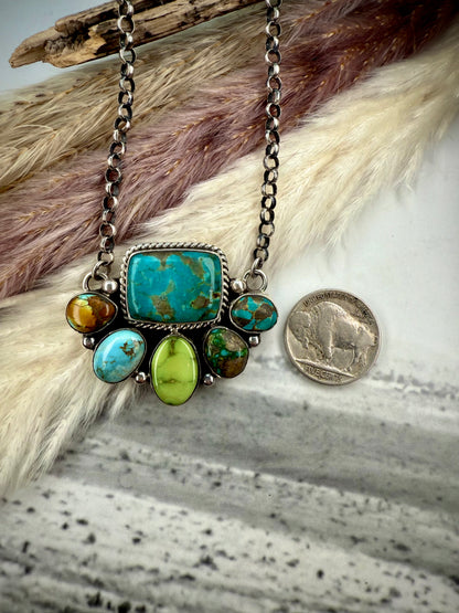 Mixed Mine & Sonoran Gold Turquoise Cluster Necklace by Emer Thompson