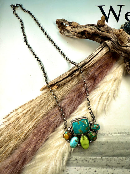 Mixed Mine & Sonoran Gold Turquoise Cluster Necklace by Emer Thompson
