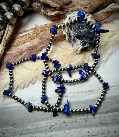 4 mm Sterling Pearls & Lapis Stretch Bracelet