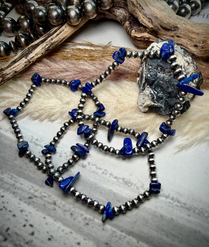 4 mm Sterling Pearls & Lapis Stretch Bracelet
