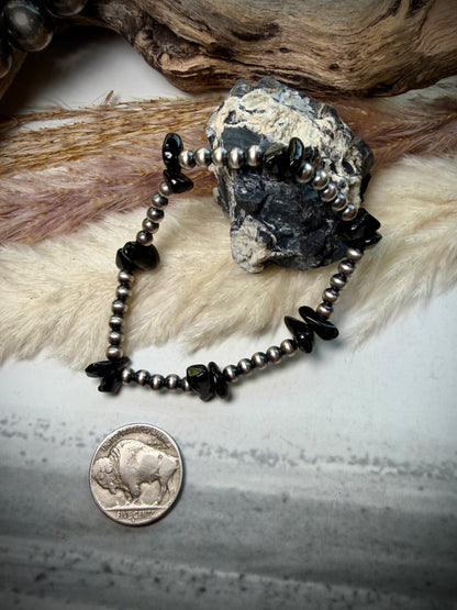 4 mm Sterling Pearls & Black Onyx Stretch Bracelet