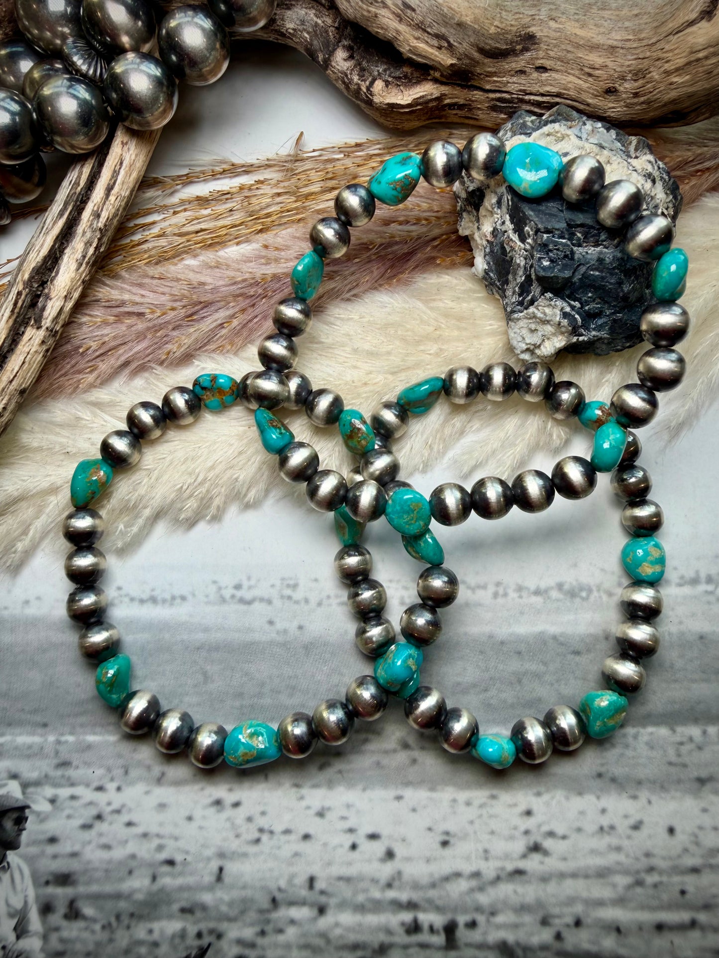 7 mm Sterling Pearls & Royston Stretch Bracelets