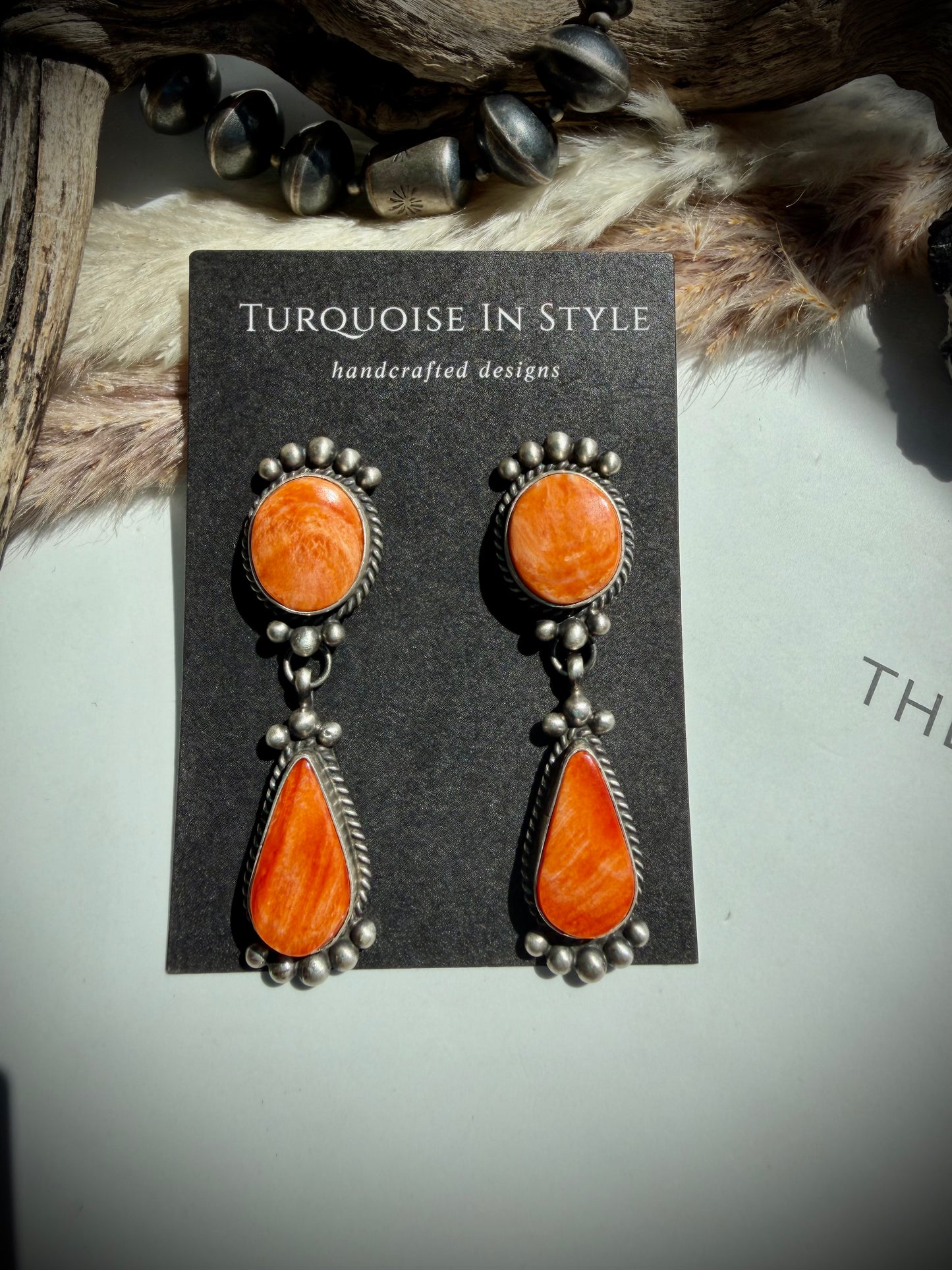 Orange Spiny Earrings by Debra Smith