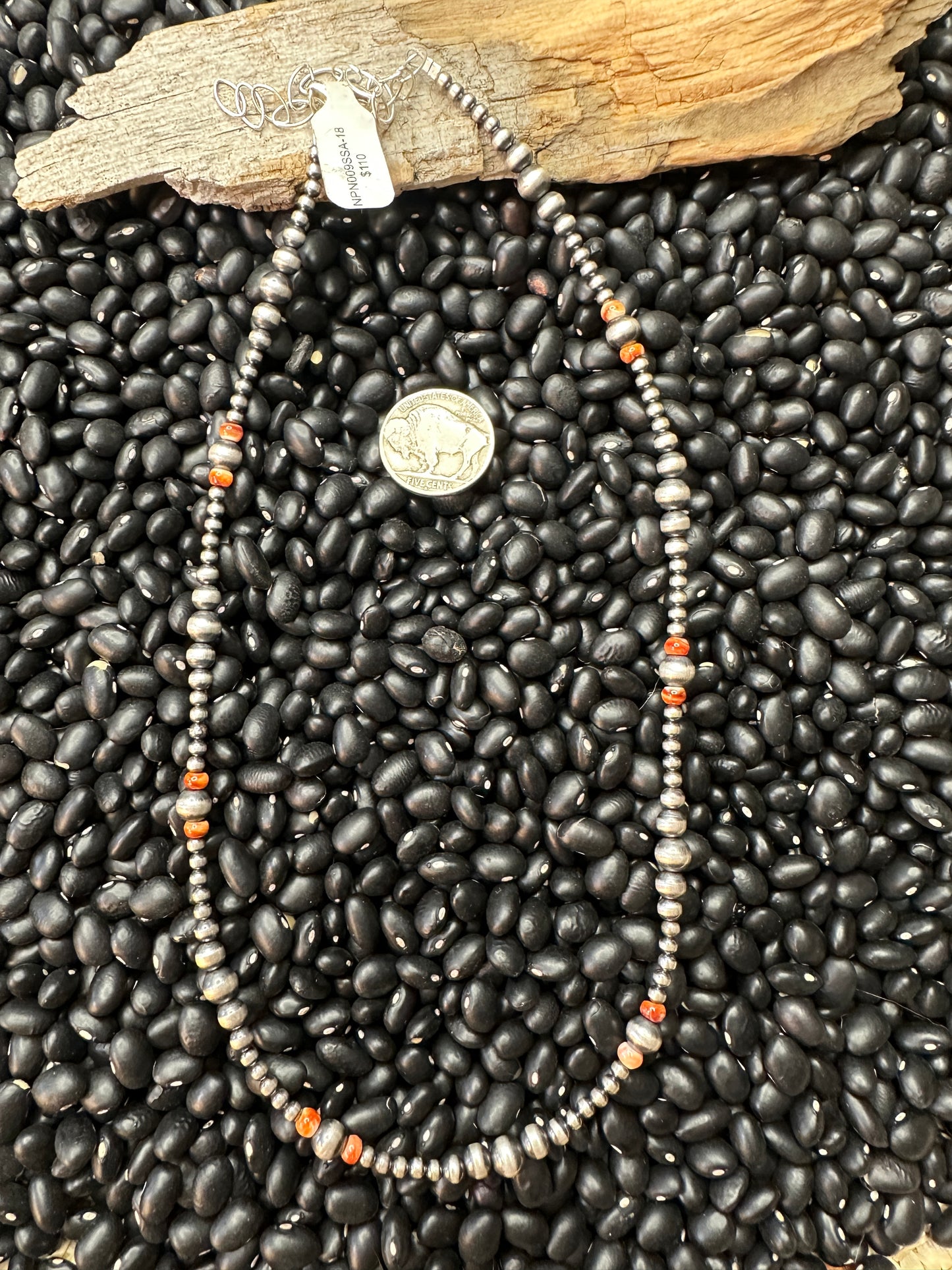 18" Sterling Pearl & Orange Spiny Necklace