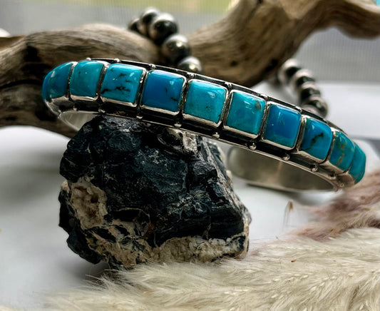 Federico Blue Turquoise Square Single Row Bracelets
